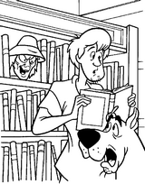 coloriage scoubidou et sammy se cachent dans la bibliotheque